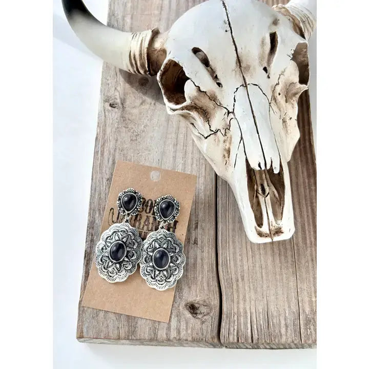 Western Concho Turquoise Stone Post Drop Earrings