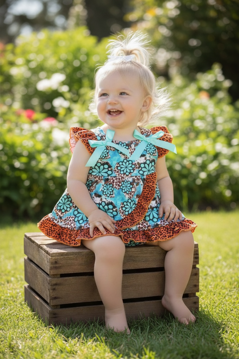 Concho & animal multi-printed baby bodysuit.