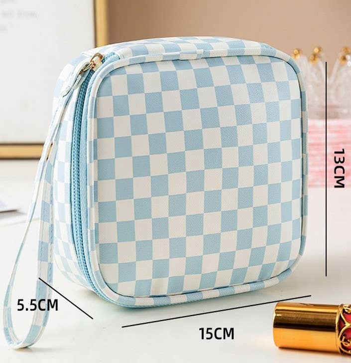 TRAVEL CHECKER MAKEUP COSMETIC POUCH BAG