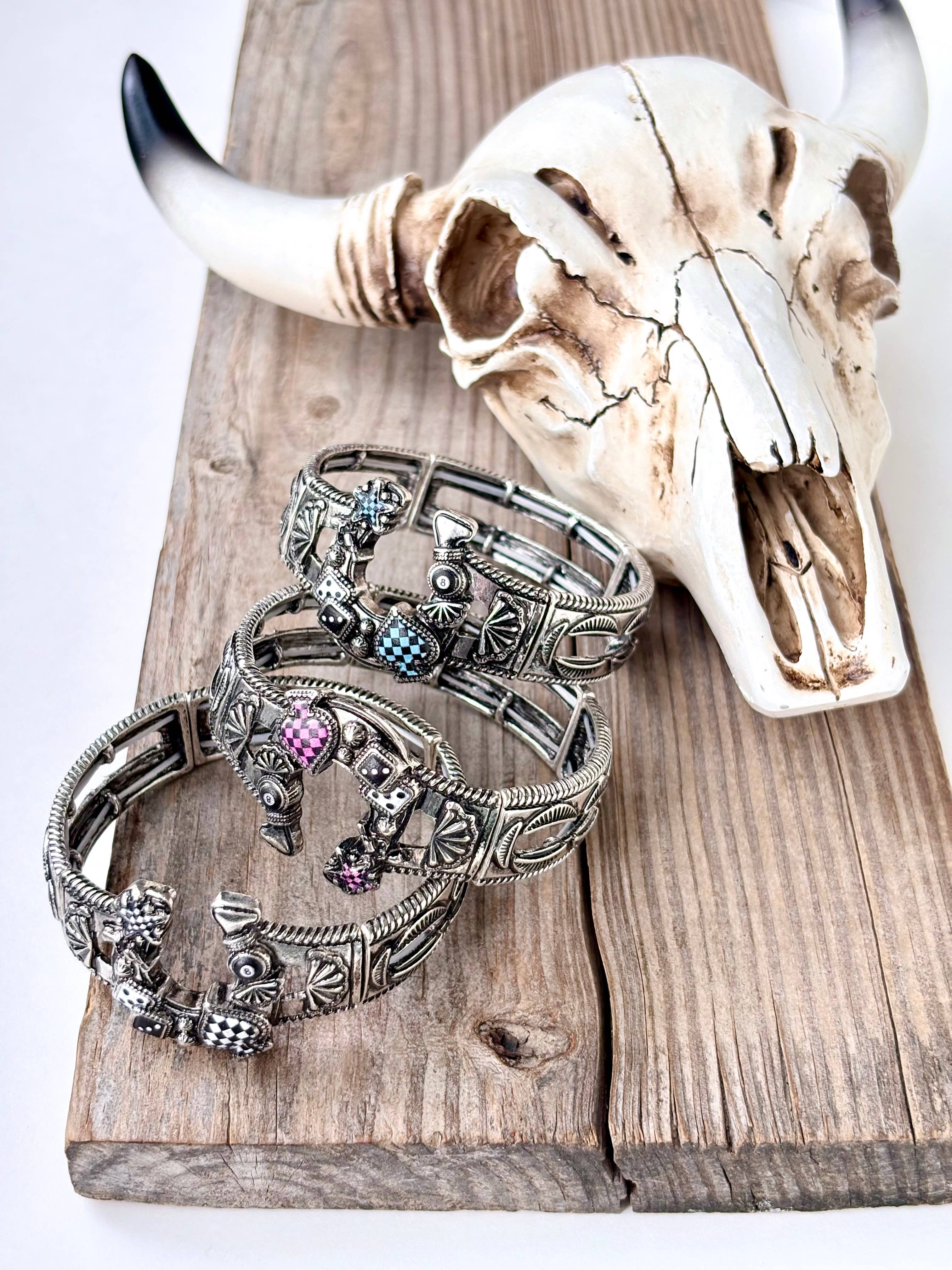 Western Horseshoe Spade Checker Stretch Bracelet