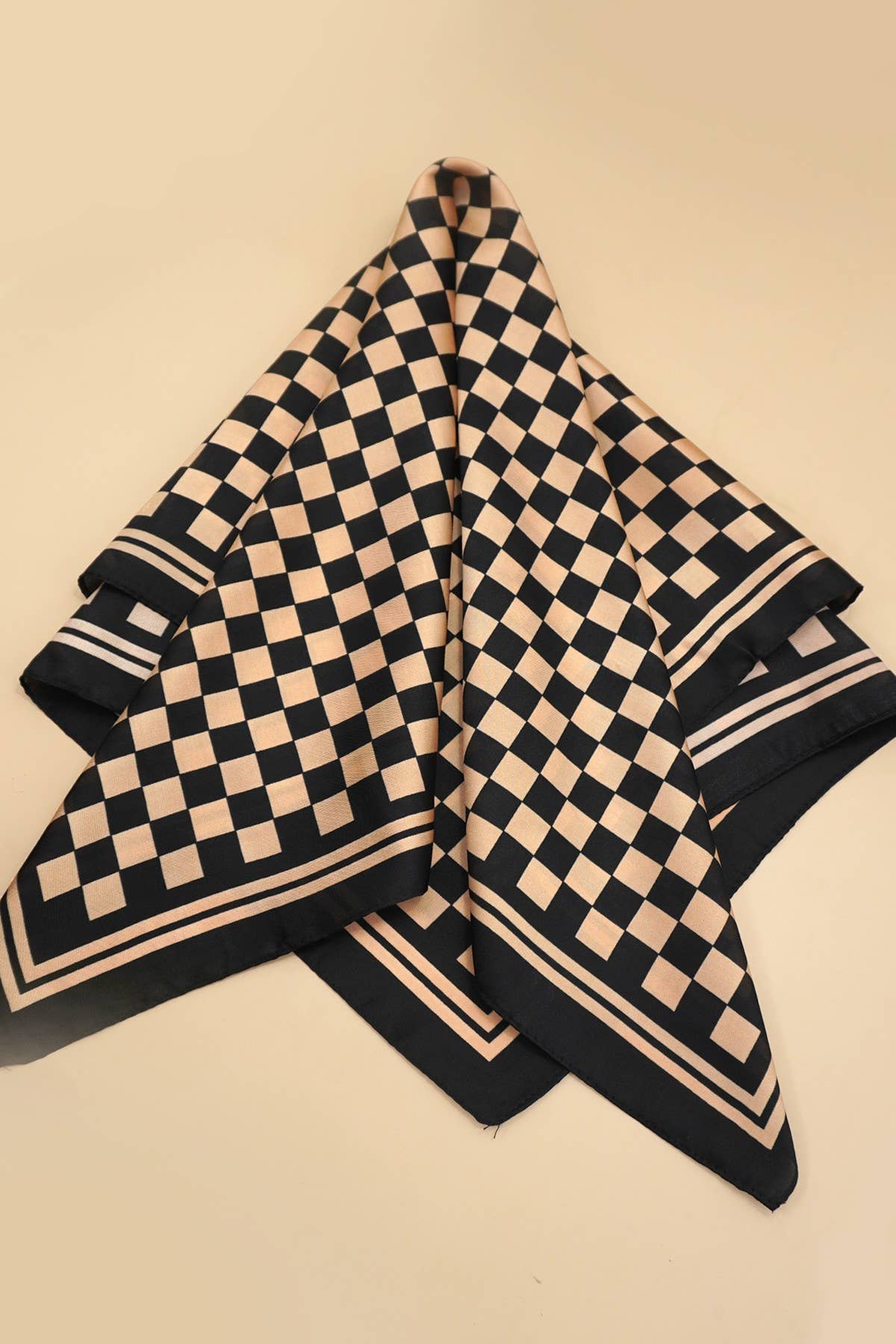 LARGE CHECKER PRINT SILKY FEEL BANDANA SCARF