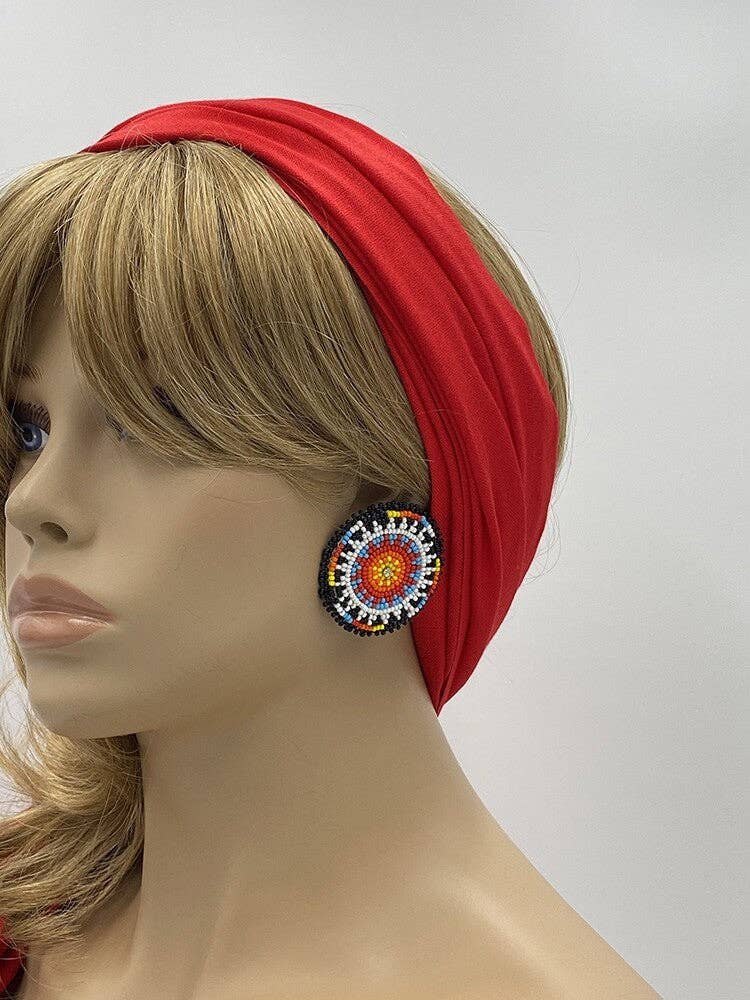 Handmade Native Style Post Earrings - Multi-Color Beaded Round