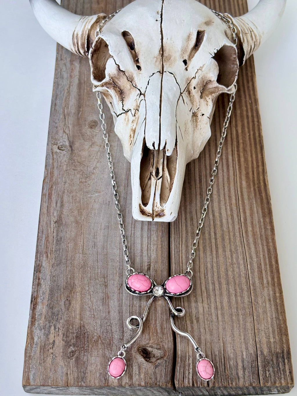Western Style Turquoise Stone Coquette Bow Pendant Necklace