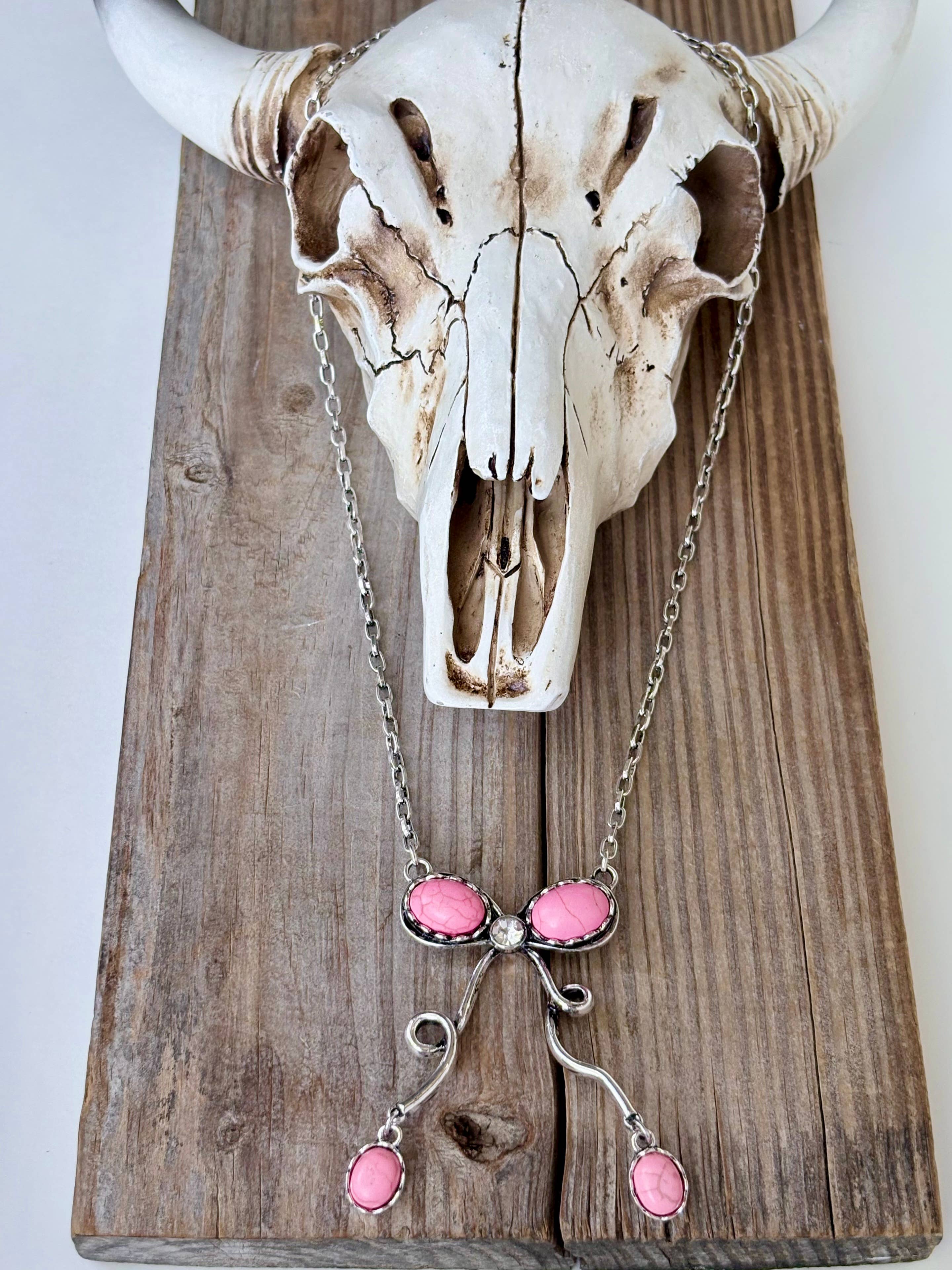 Western Style Turquoise Stone Coquette Bow Pendant Necklace
