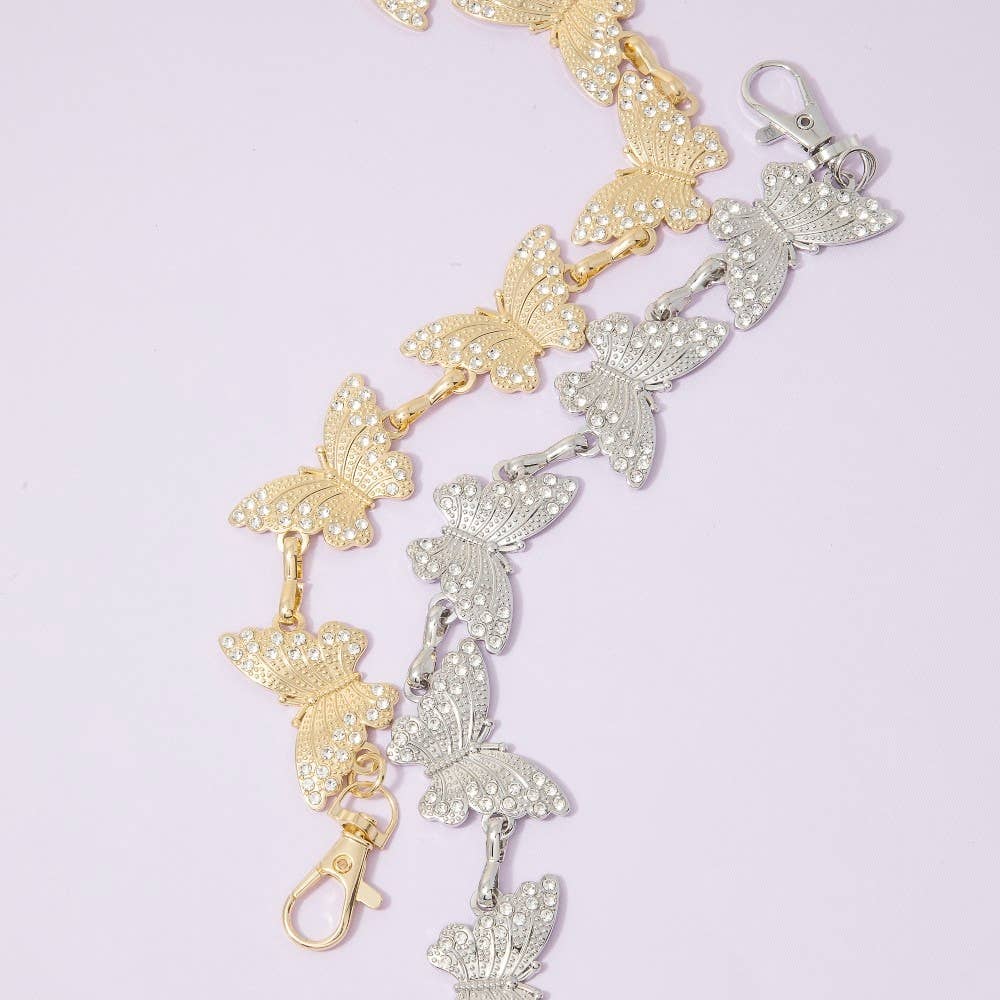 Rhinestone Butterfly Link Chain Belt