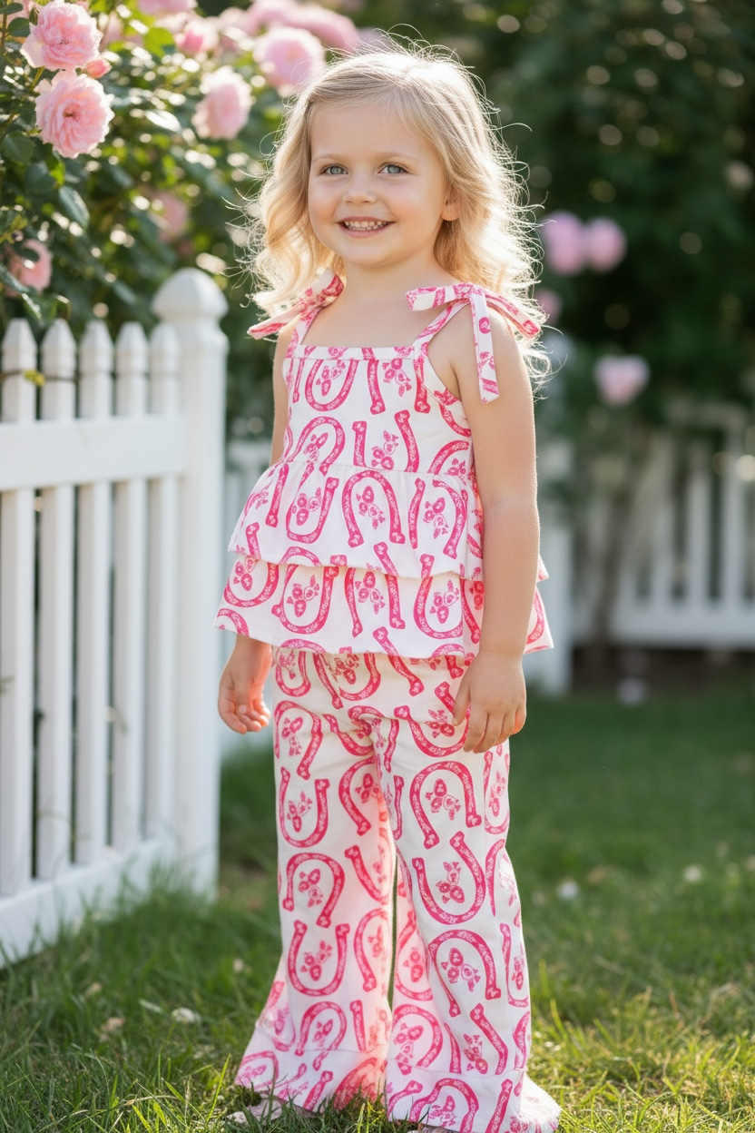 Shoe horse/ fuchsia floral printed 2 piece set.