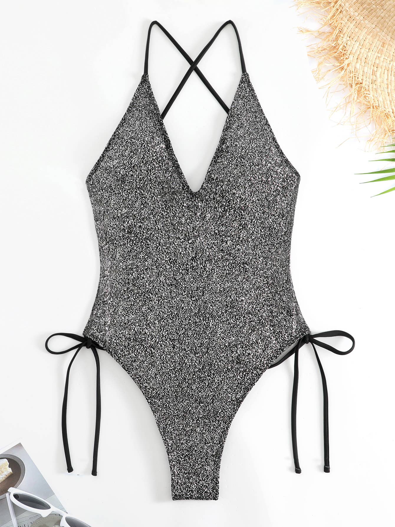 Solid color sequin one-piece swimsuit sexy bikini