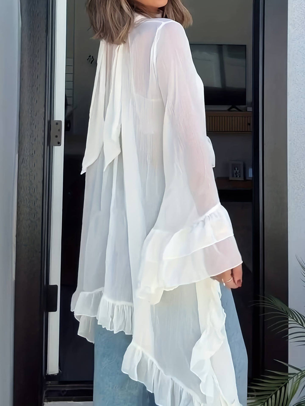 Sexy Halter Neck Sheer Ruffle Blouse