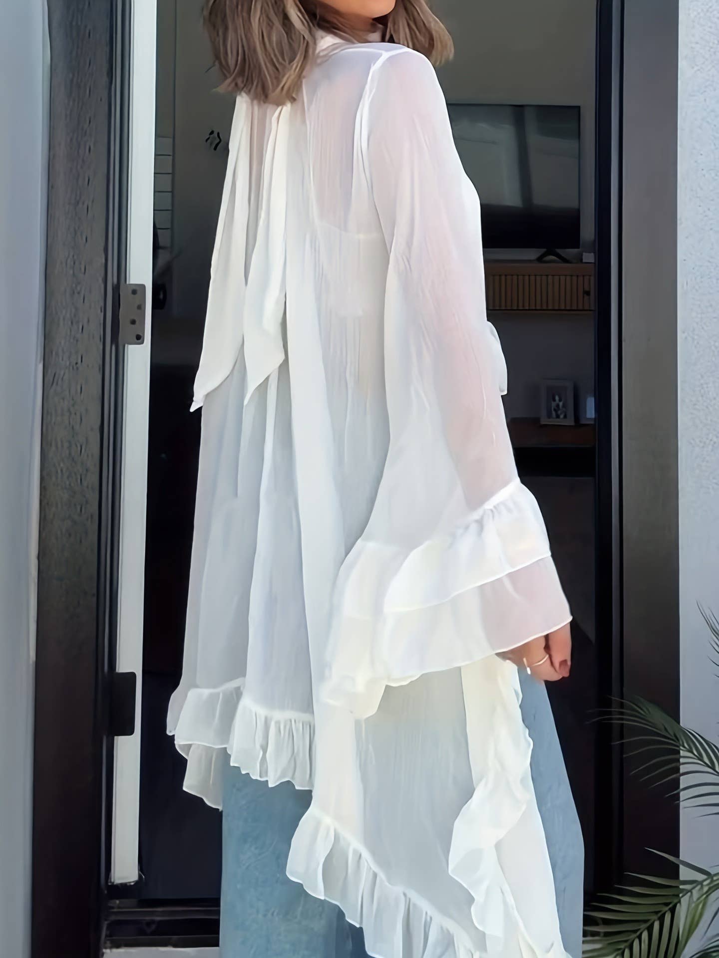 Sexy Halter Neck Sheer Ruffle Blouse