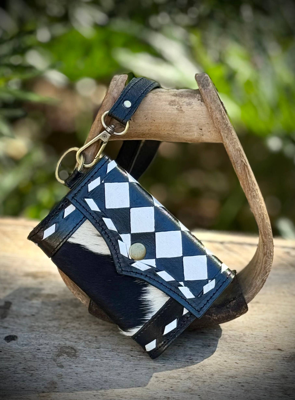 Cowhide Leather Checkered Wallet Wristlet Western Rodeo
