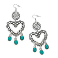 Amore Mio Turquoise Heart Pendant Earrings – Silver Engraved Western Drop Jewelry