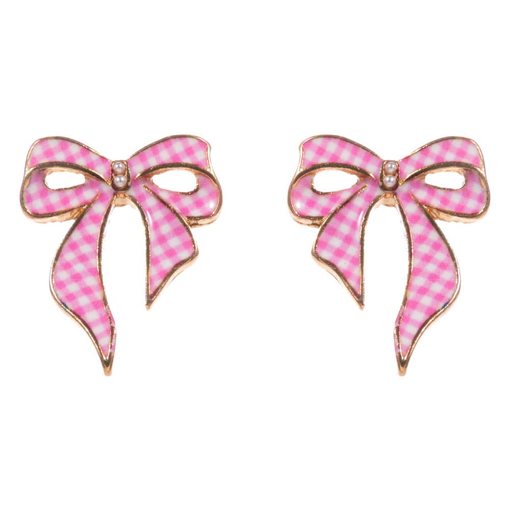 Gingham Pattern Bow Stud Earrings