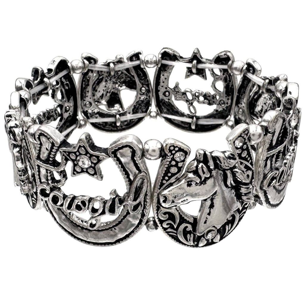 Cowgirl Horse Star Horseshoe Western Stretch Bracelet