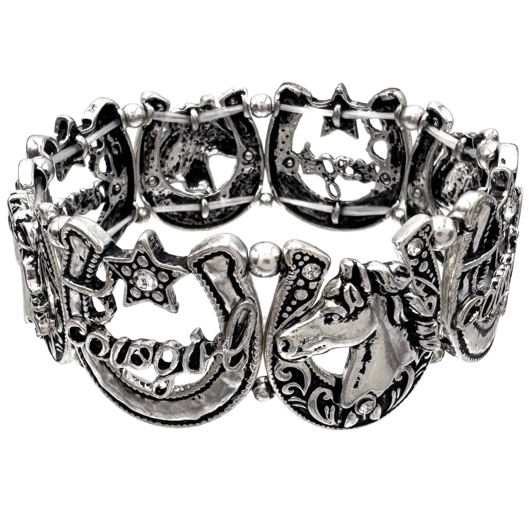 Cowgirl Horse Star Horseshoe Western Stretch Bracelet