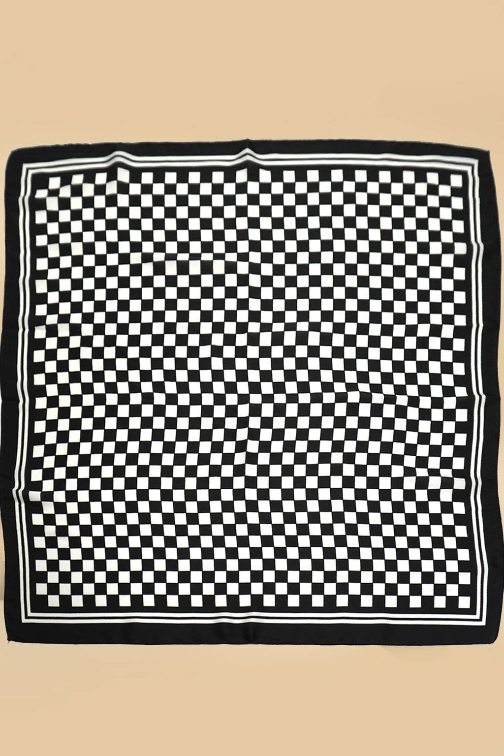 LARGE CHECKER PRINT SILKY FEEL BANDANA SCARF