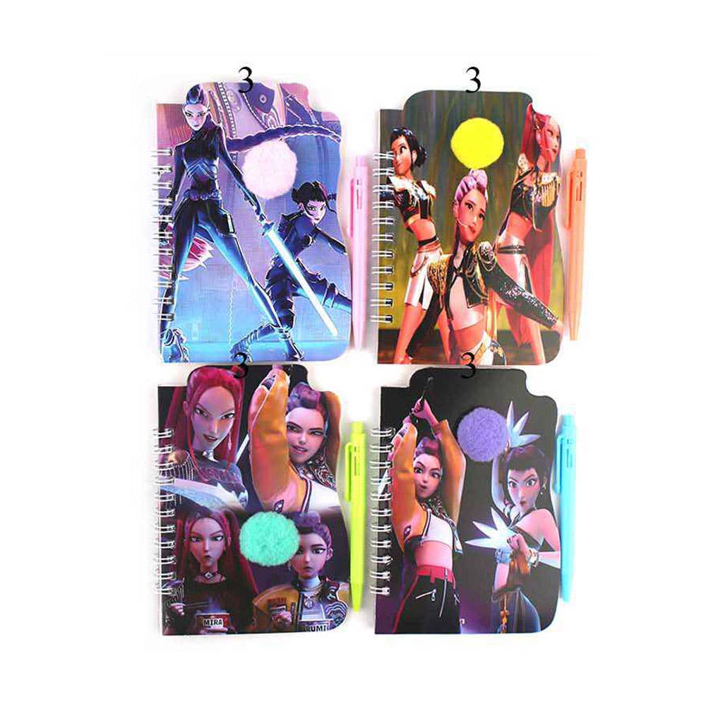 12 SET OF 2 - Kpop Demon Hunters HUNTRIX Pom Notebook Pen Set