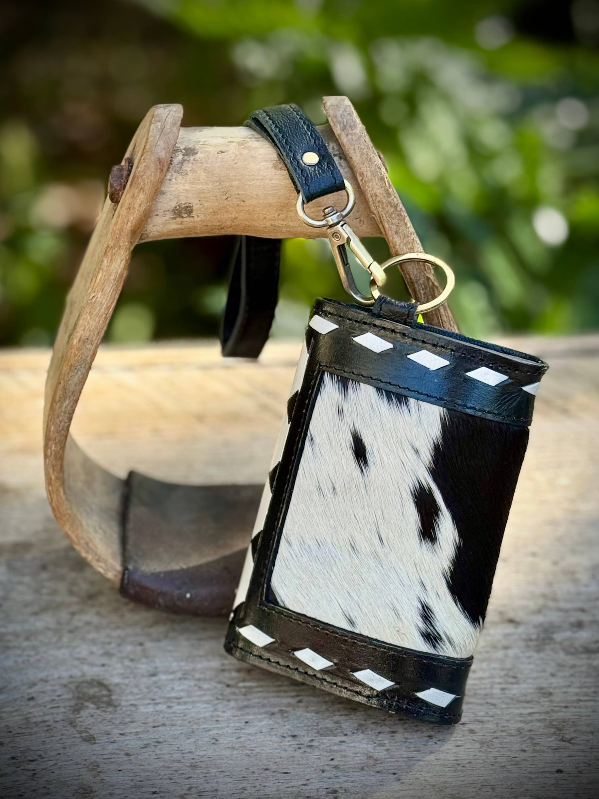 Cowhide Leather Checkered Wallet Wristlet Western Rodeo