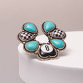 Western Eight Ball Turquoise Squash Blossom Stretch Ring