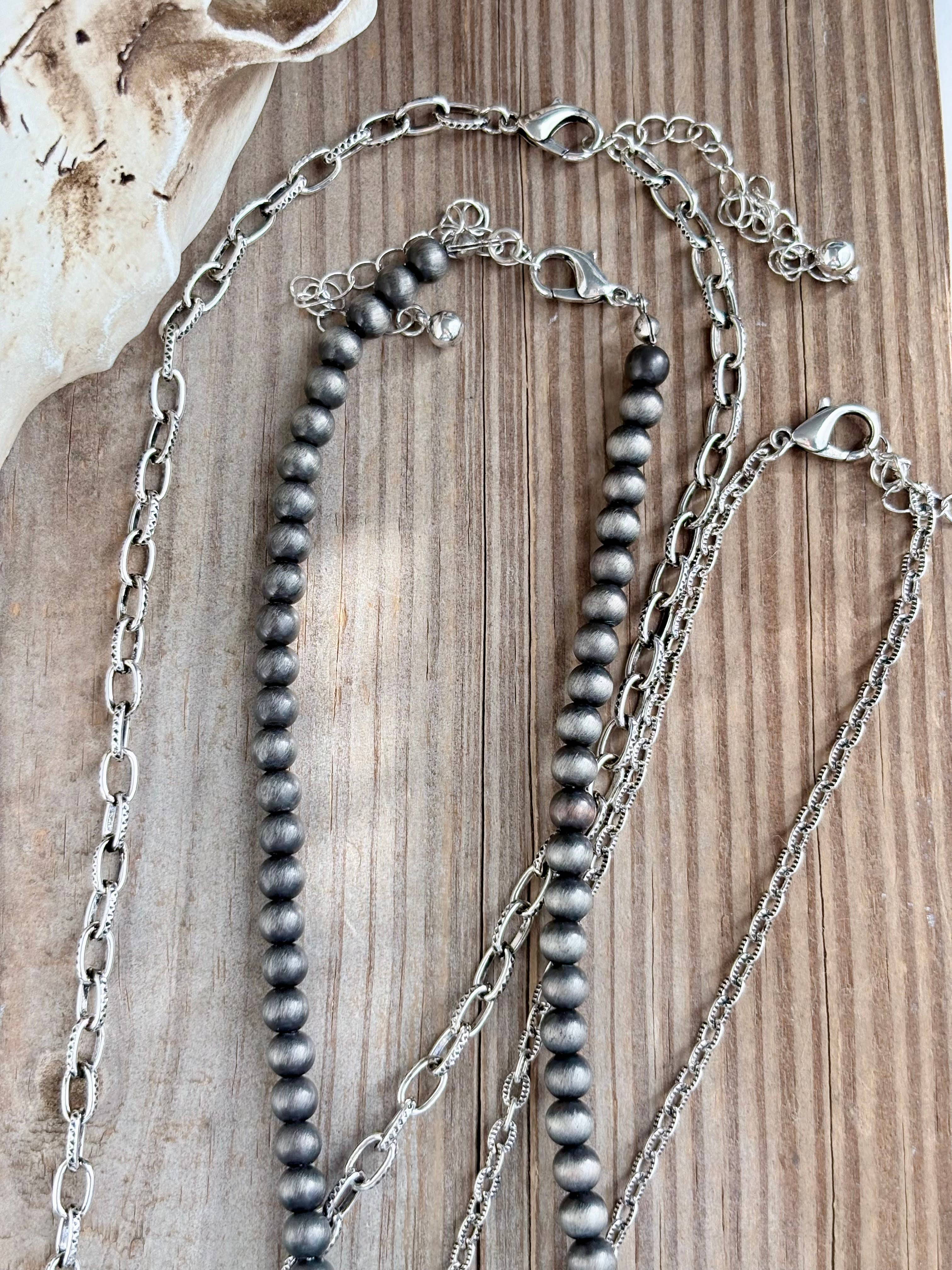 3pc Western Style Pendant & Navajo Pearl Necklace Set