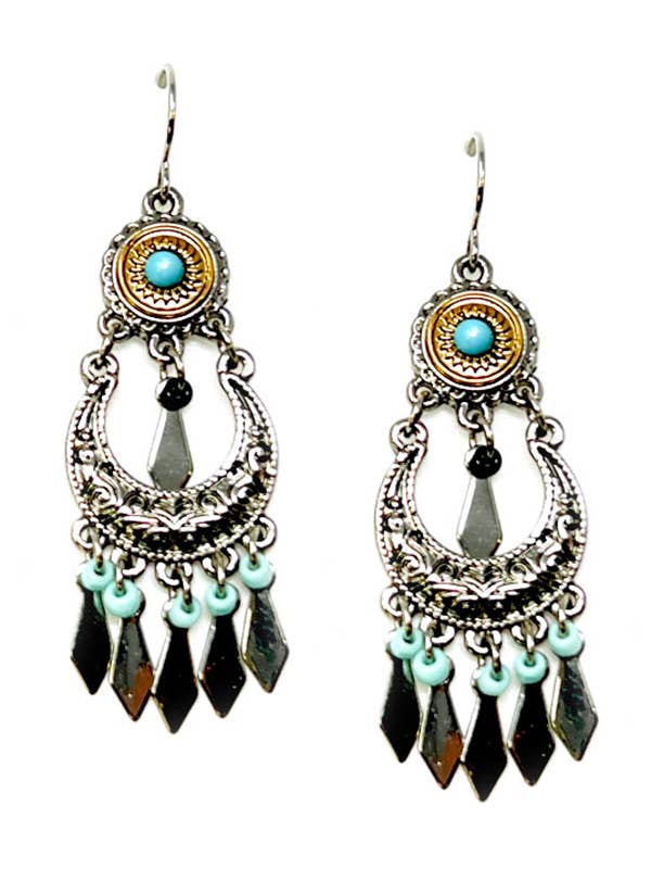 WESTERN  TURQUOISE CHANDELIER EARRING
