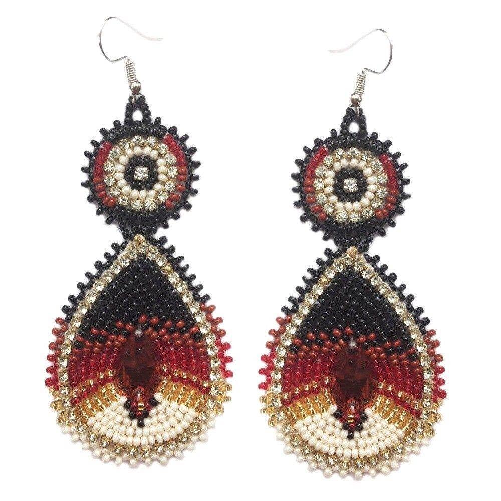 Handmade Teardrop Czech Seed Bead Earrings - 3.5 inches long