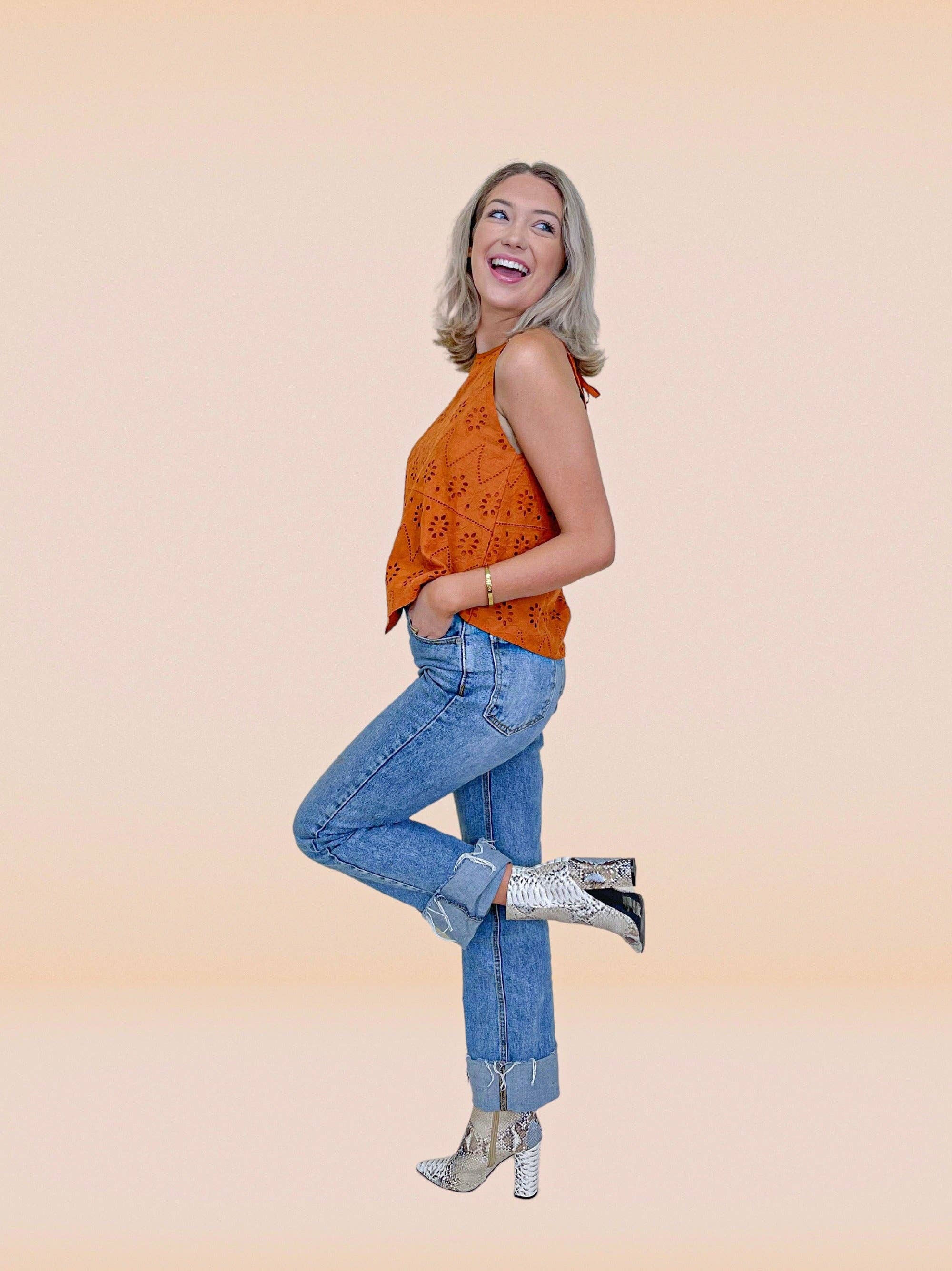 Try and Impress rust eyelet top
