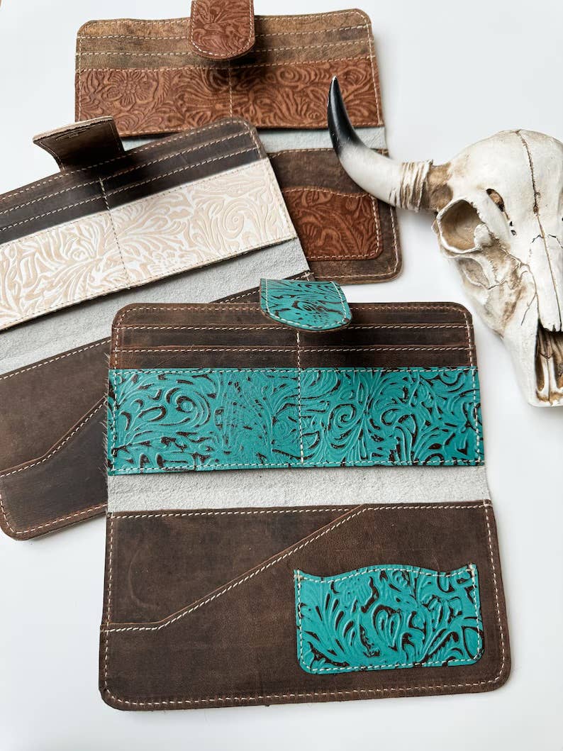 Western Floral Leather Tooled Wallet
