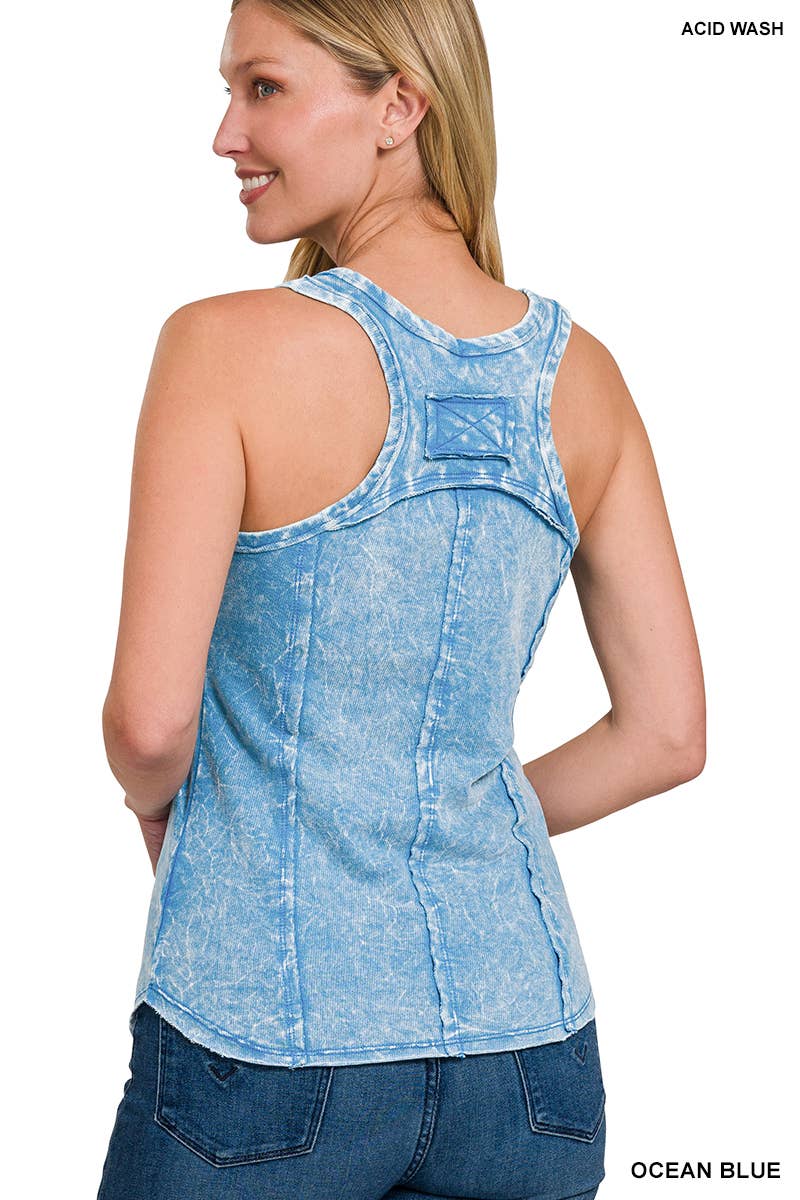 `.Washed Raw Edge V Neck Sleeveless Top