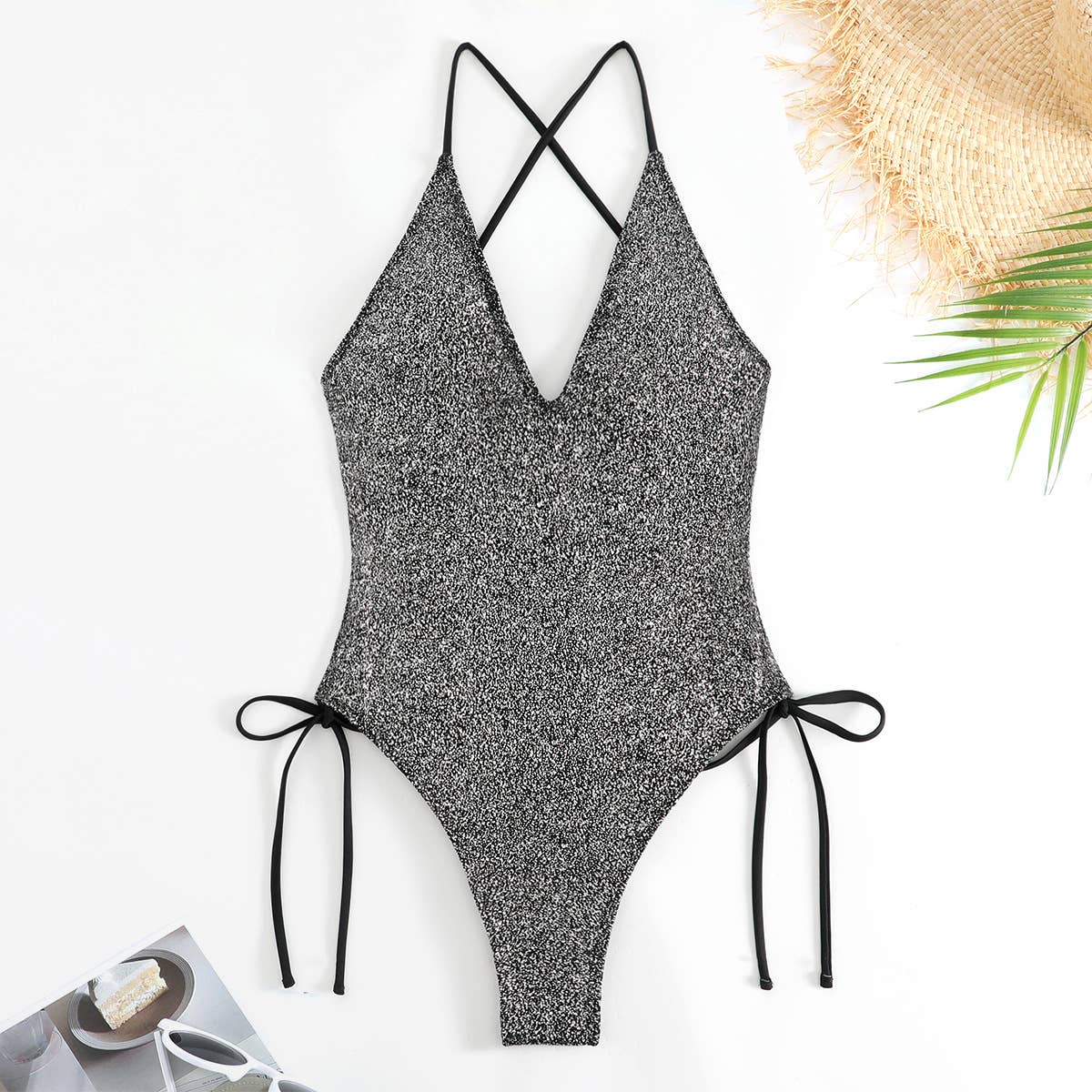 Solid color sequin one-piece swimsuit sexy bikini