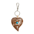 Heart’s Love Caramel Cowhide Key Fob – Turquoise Accent Western Leather Charm