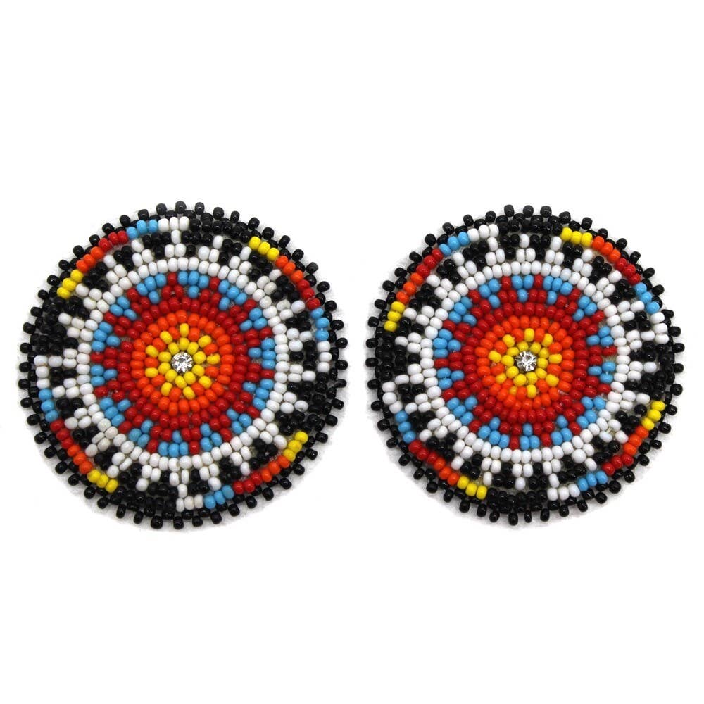 Handmade Native Style Post Earrings - Multi-Color Beaded Round