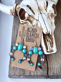 Western Squash Blossom Turquoise Stone Drop Earrings