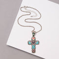 Western Aztec Hand Stone Cross Necklace