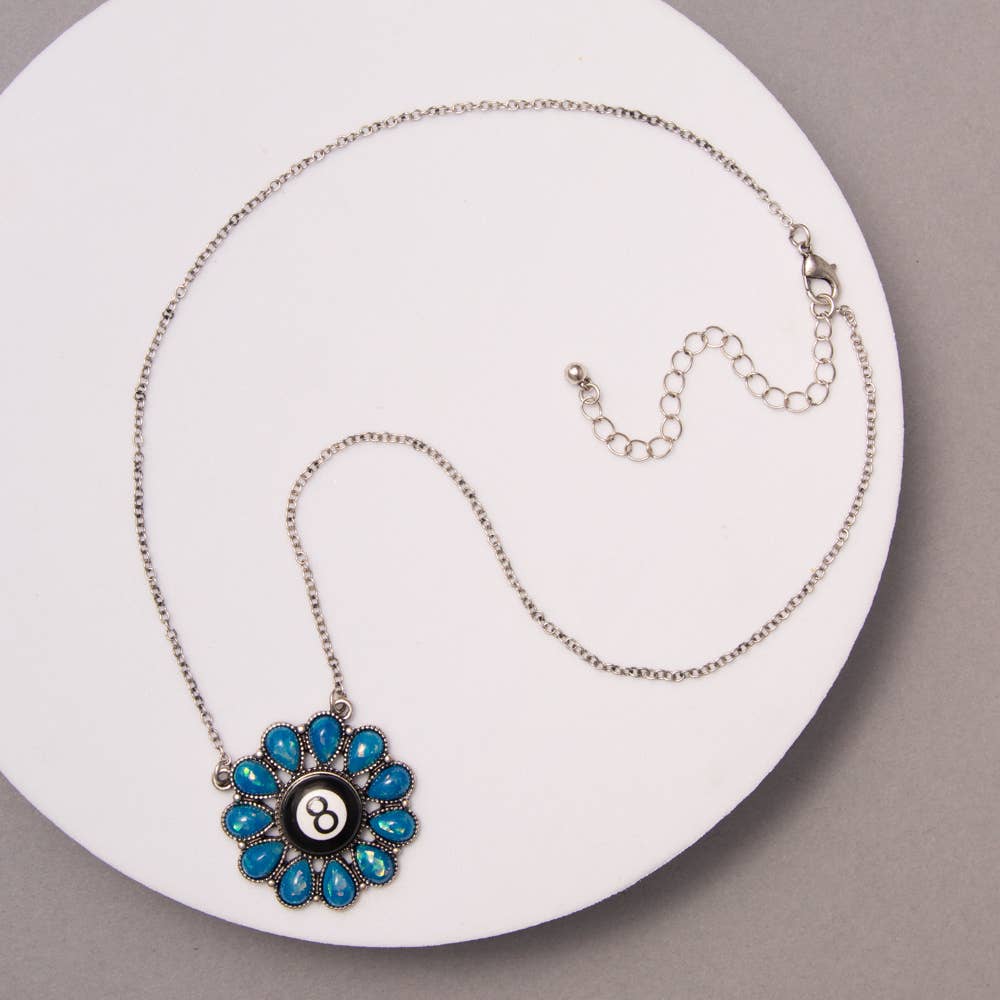 Western Eight Ball Flower Pendant Necklace