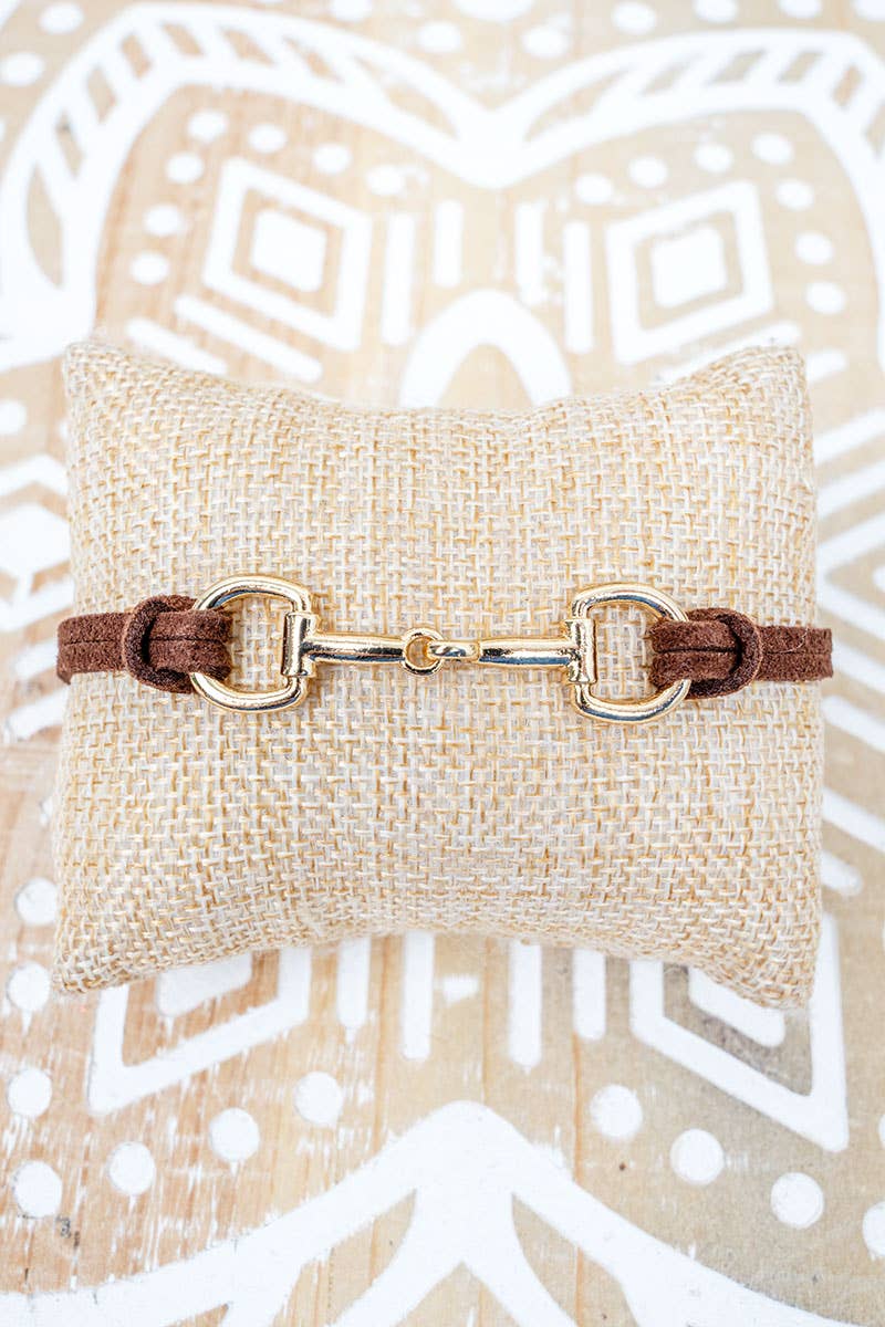 Goldtone Arena Steel Brown Cord Bracelet