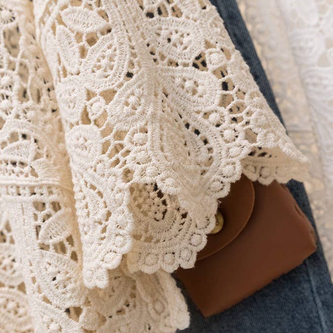 Bohemia Crochet Lace bell flare sleeve tee top cover up