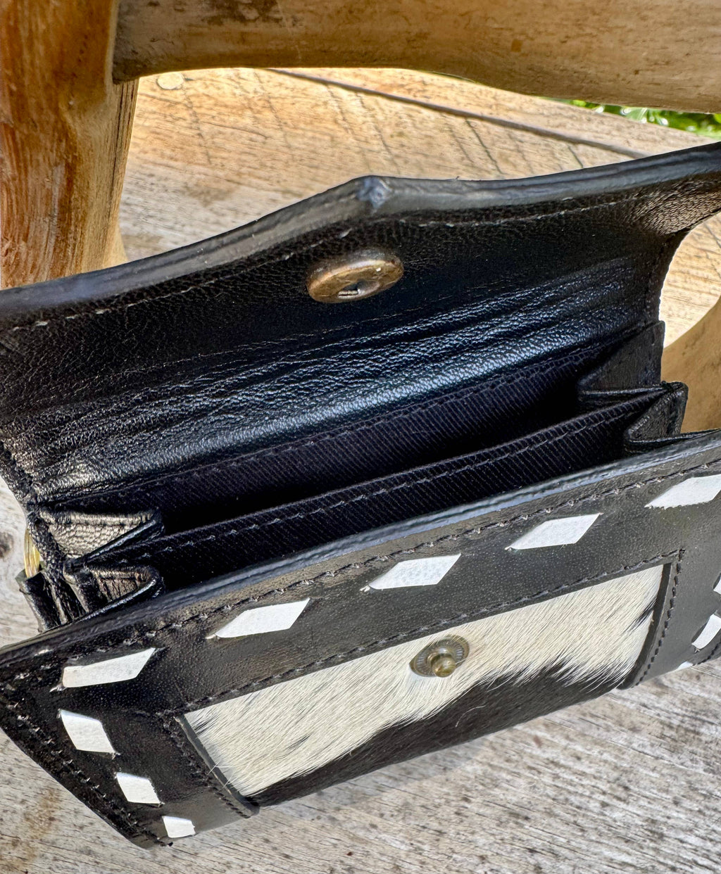 Cowhide Leather Checkered Wallet Wristlet Western Rodeo