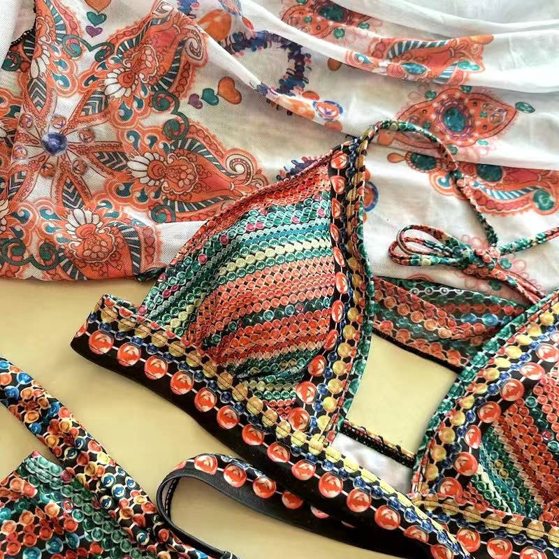 Printed Three Piece Swimsuit Phi Sand Beach Swimsuit Bikini