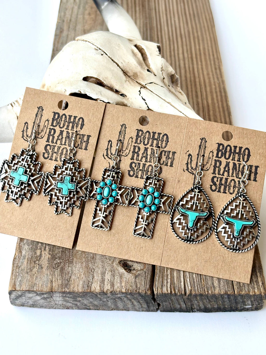 Western Filigree Turquoise Stone Dangle Earrings