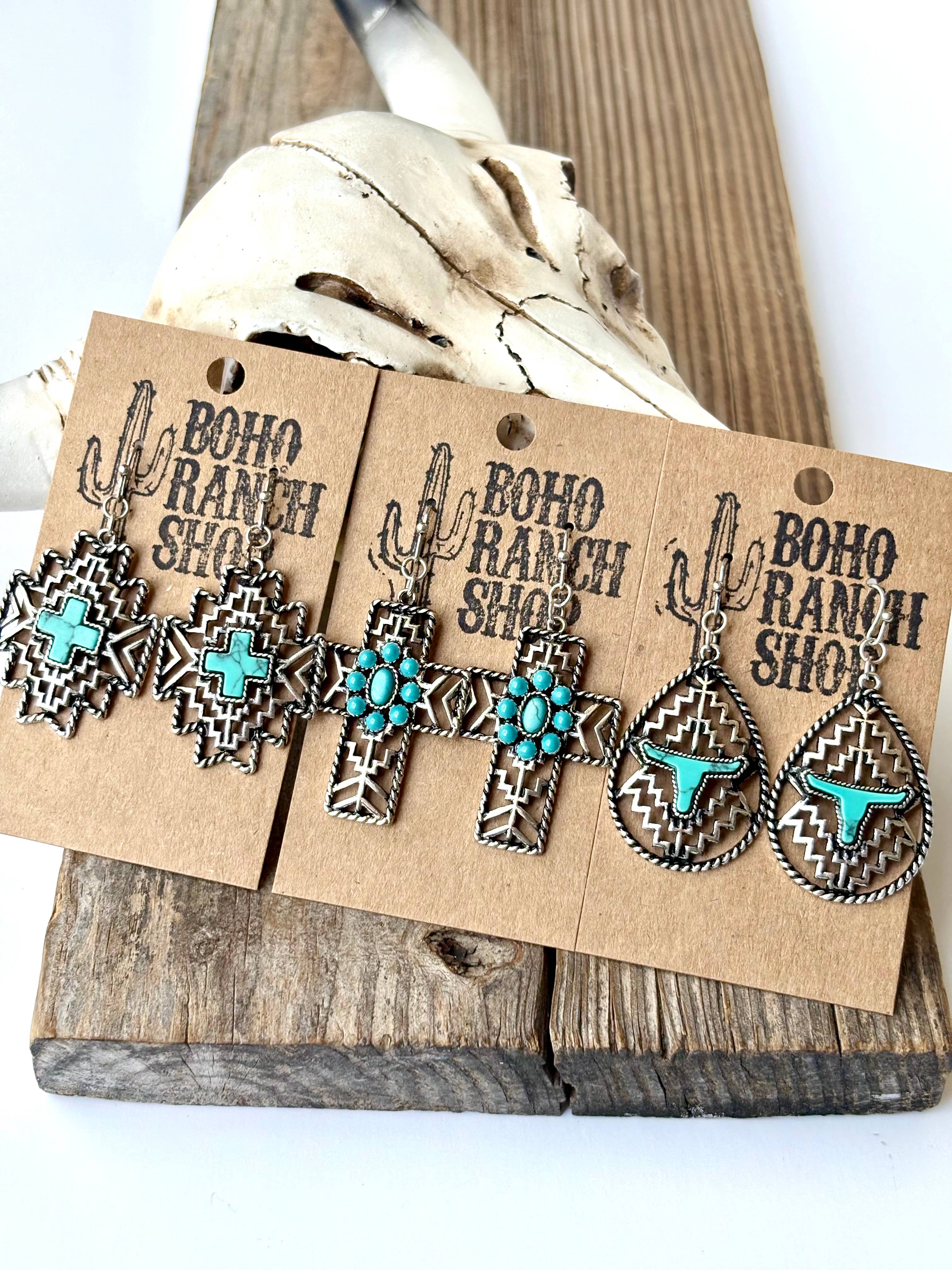 Western Filigree Turquoise Stone Dangle Earrings