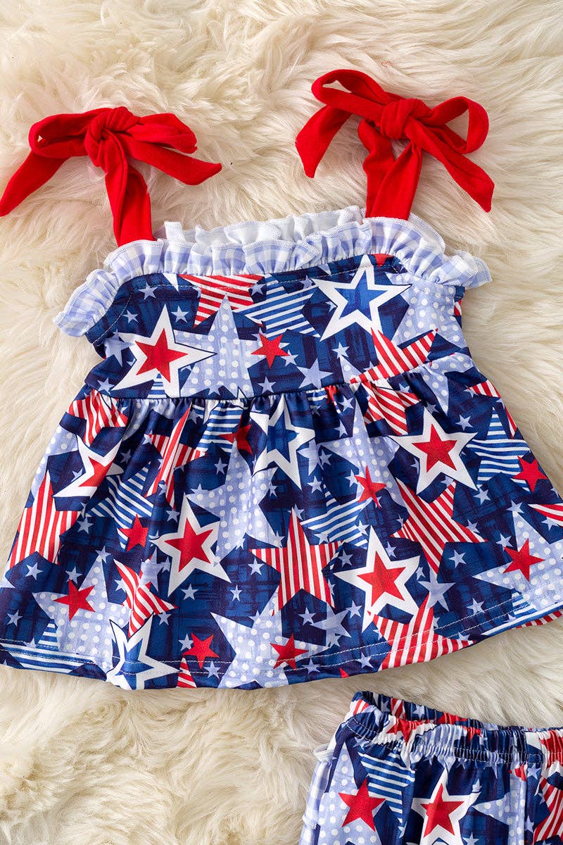 Patriotic star printed tunic & baby bloomers with ruffle butt.