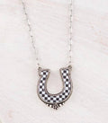 Checkered Horseshoe Pendant Necklace