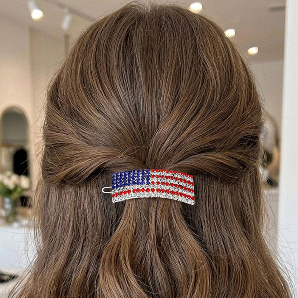 Rhinestone Patriotic American USA Flag Hair Clip