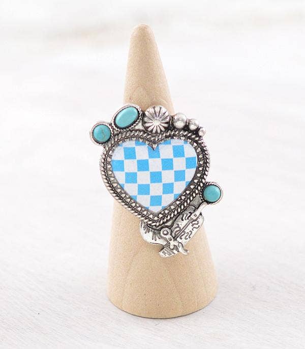 Checkered Heart Concho Ring