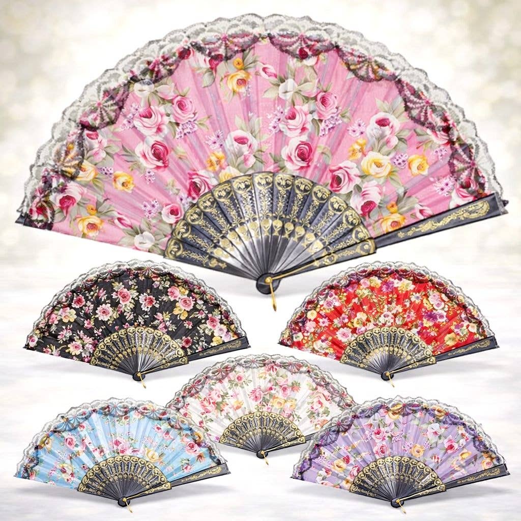 Elegant Flower Lace Fan, Decorative Summer Hand Fan