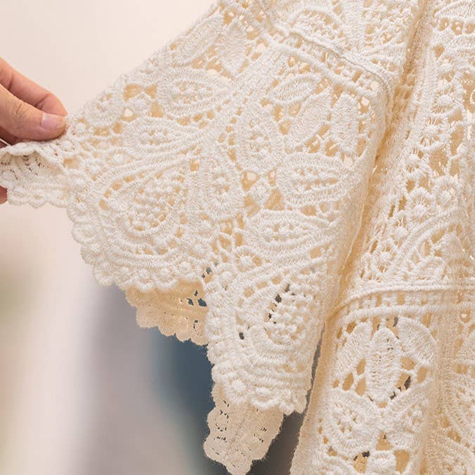 Bohemia Crochet Lace bell flare sleeve tee top cover up