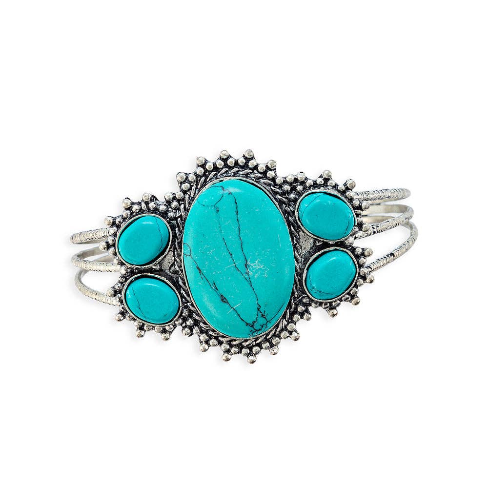 Mystic Winds Turquoise Cluster Bracelet – Southwestern Silver Statement Cuff