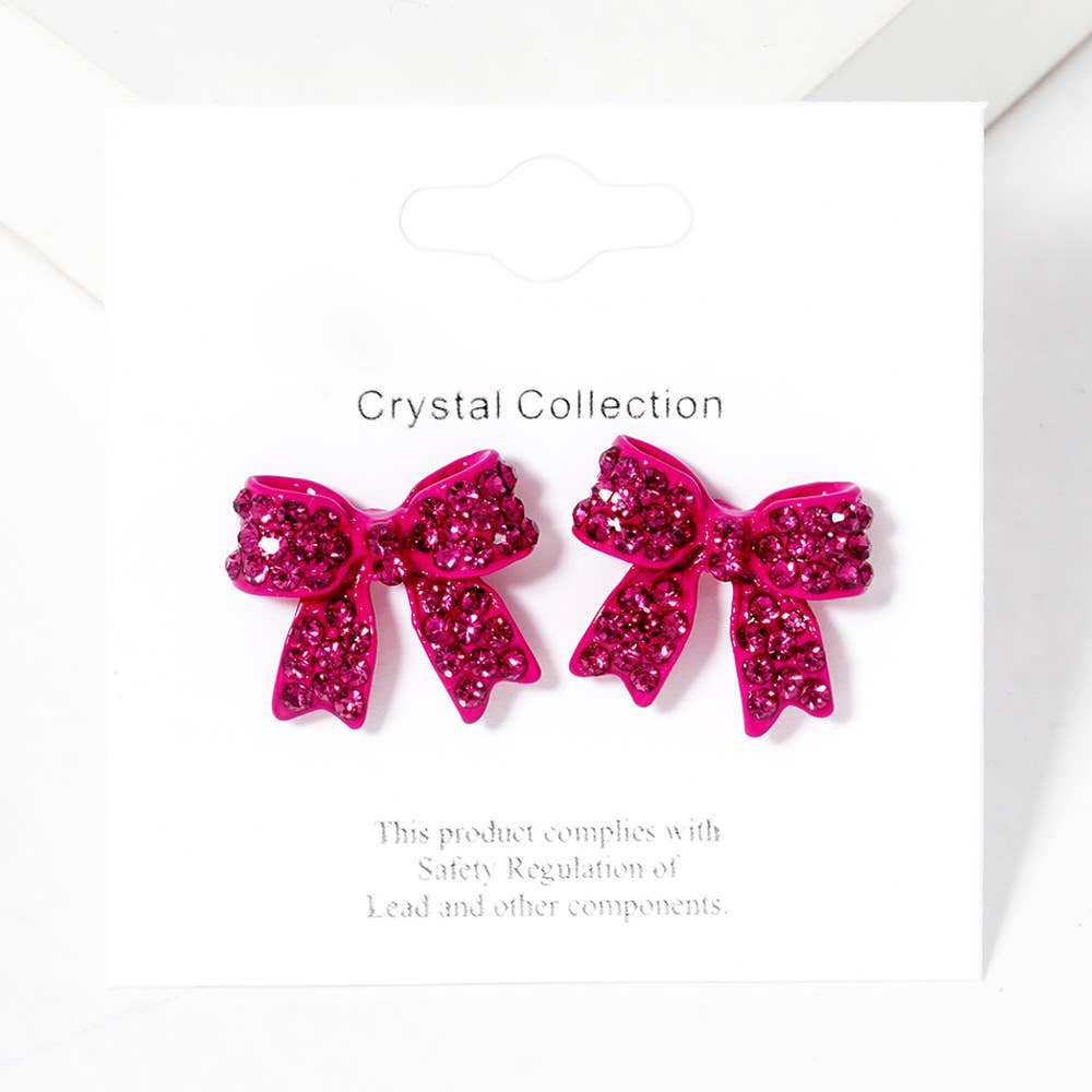 Crystal Rhinestone Pave Bow Stud Earrings