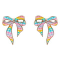 Gingham Pattern Bow Stud Earrings