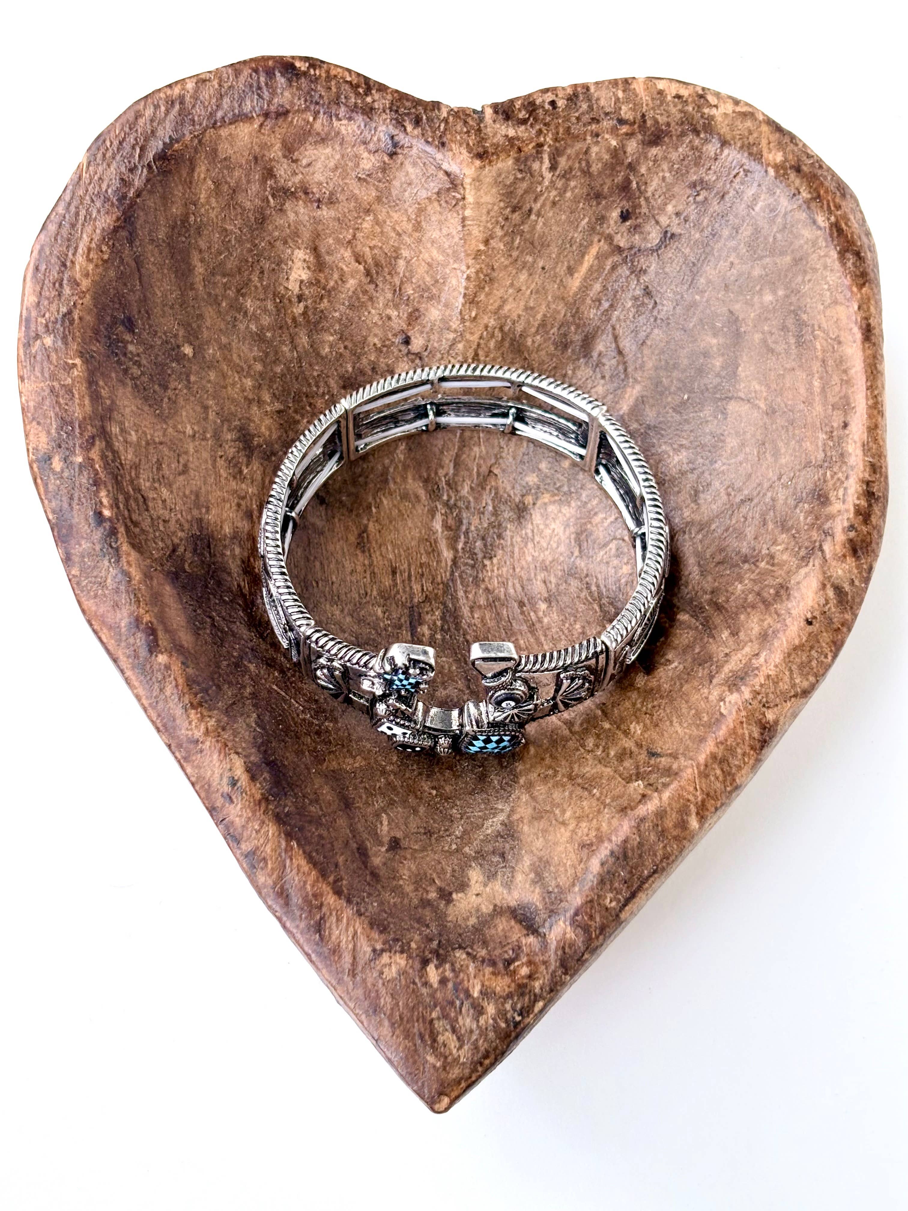 Western Horseshoe Spade Checker Stretch Bracelet